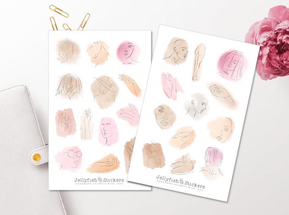 Frauen Gesichter Sticker Set